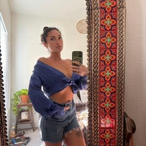 Stylish silk Blue Crop Top or button down shirt